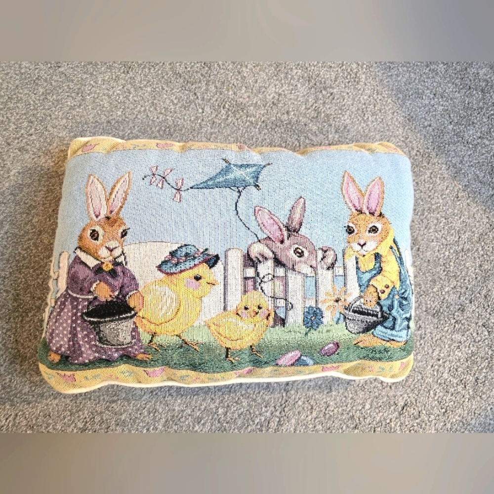 Vintage Easter Tapestry Bunny Pastel Accent Pillow